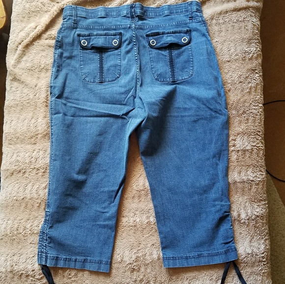 SOLD - Faded funky denim capri pants w/grommets - Picture 2 of 6